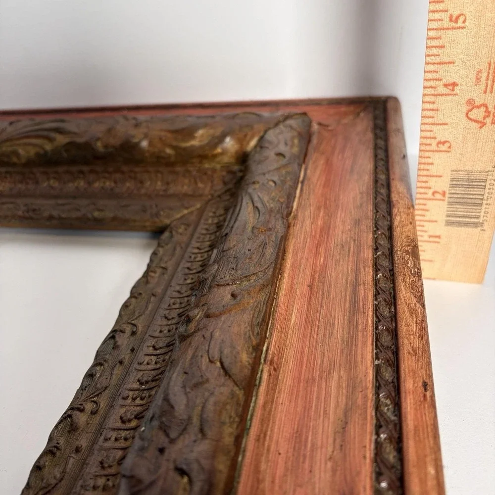 Antique 19thC Hand Carved Wood Picture Frame Ornate Baroque Scroll Gilt 29